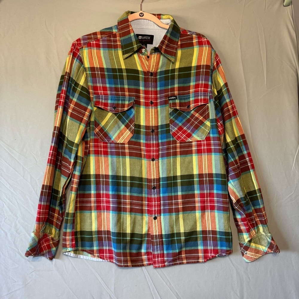 Matix Mens Colourful Plaid Button-Up Shirt Size M Work Office Event Party
